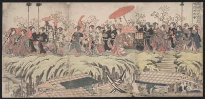 Cherry Blossom Viewing Procession Along the Sumida River by Kikukawa Eizan